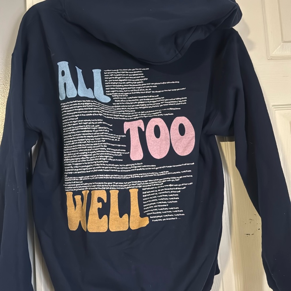 navy TS all too well lyric screen printed hoodie- plain front